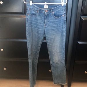 Crew slim boyfriend jean straight leg raw hem no holes